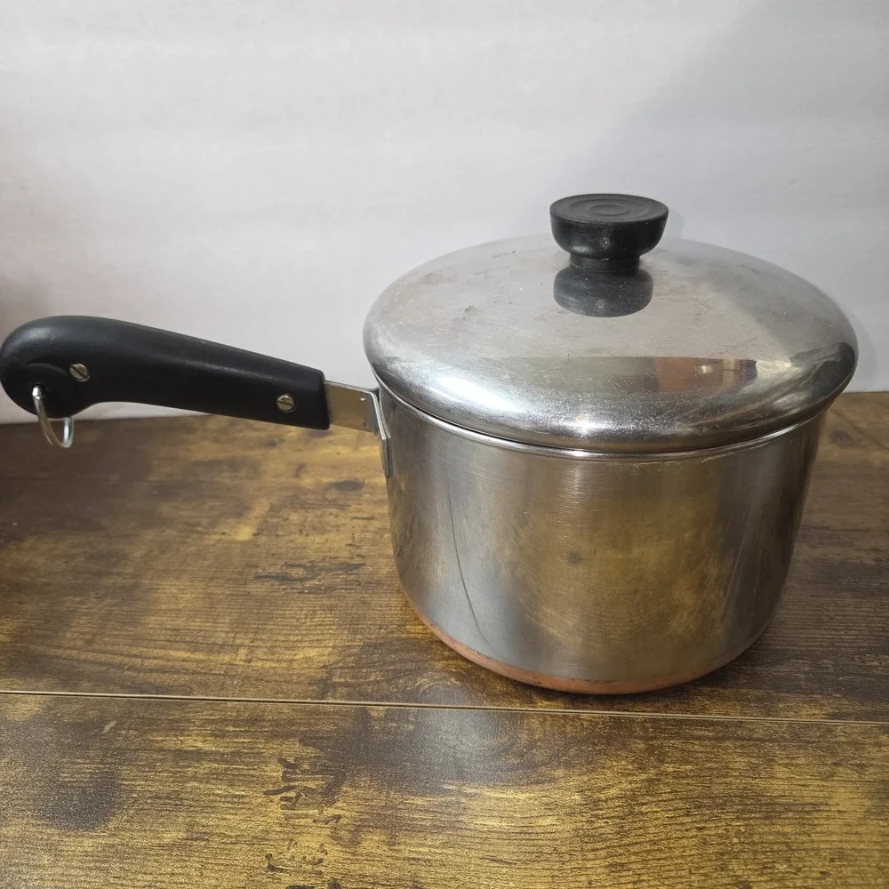 Vintage Revere Ware 1801 Copper Bottom Saucepan Pot with Lid - Pre-1968 Stamp